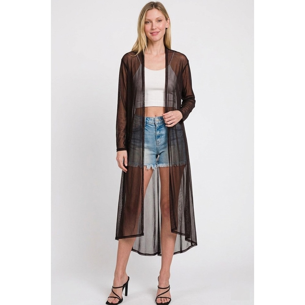 Zenana Mesh Open Front Cardigan - Black - Medium - Picture 3 of 4